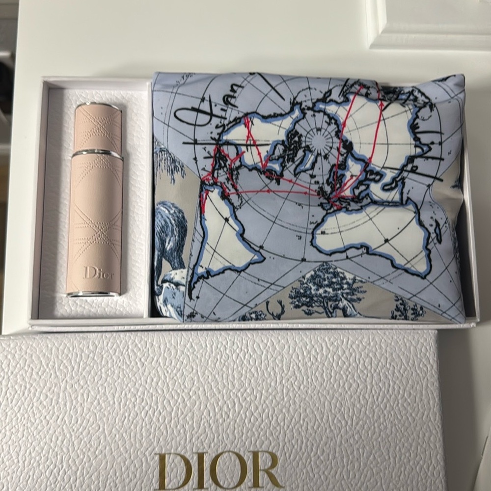 Dior atomizer and drawstring pouch